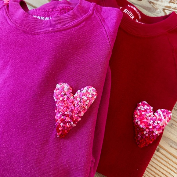 Vintage Pink Hand Embroidered French Knot Heart Crew - Picture 2 of 4